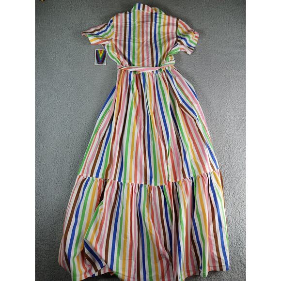 Target Pride Rainbow Dress Womens Size XS Shirt Button Up Belted Maxi Stripe NWT - Picture 7 of 8